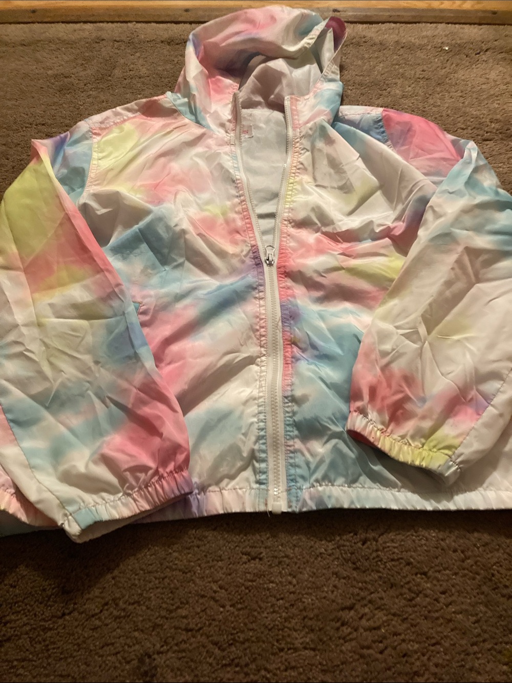 Justice Girls' Pastel Tie-Dye raincoat Jacketwith hood new with out tags.size 18